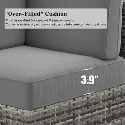 8-piece outdoor patio furniture set with fire pit and wicker rattan sectional sofa with coffee table