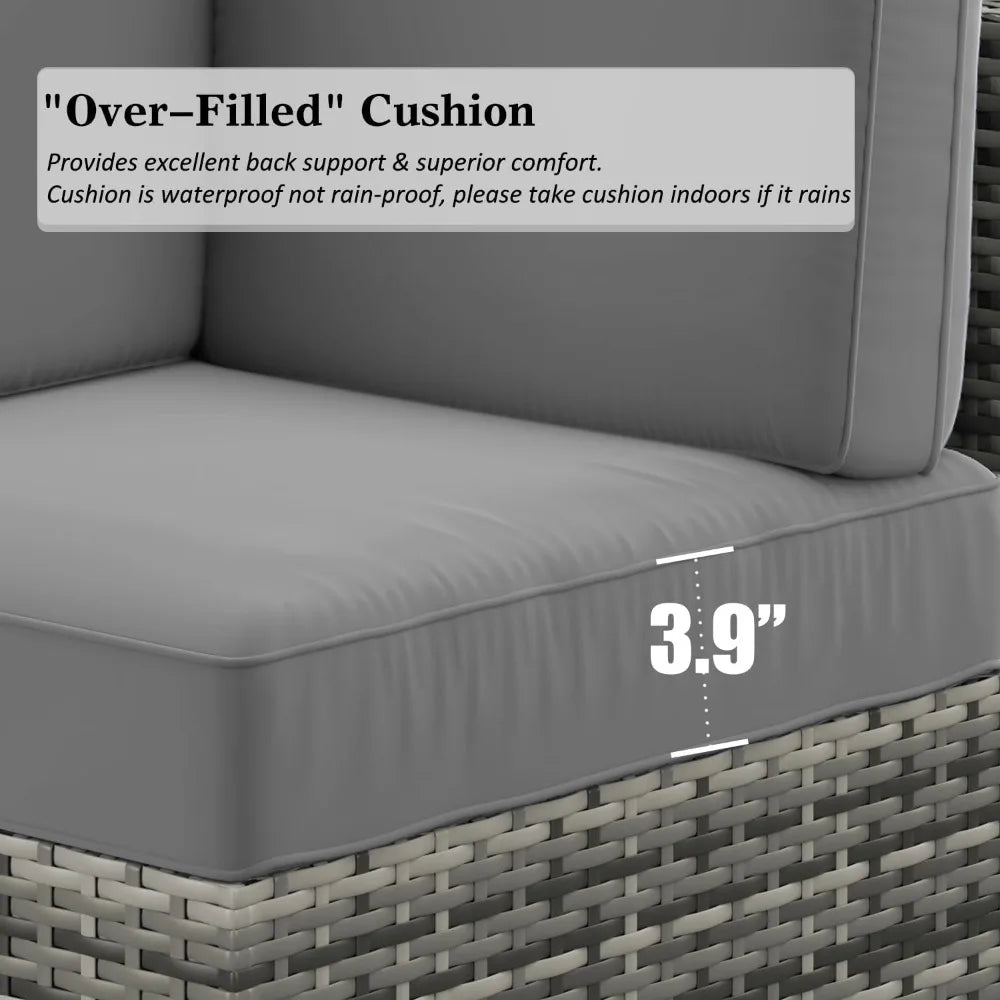 8-piece outdoor patio furniture set with fire pit and wicker rattan sectional sofa with coffee table