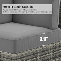 8-piece outdoor patio furniture set with fire pit and wicker rattan sectional sofa with coffee table