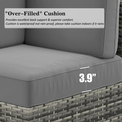 8-piece outdoor patio furniture set with fire pit and wicker rattan sectional sofa with coffee table