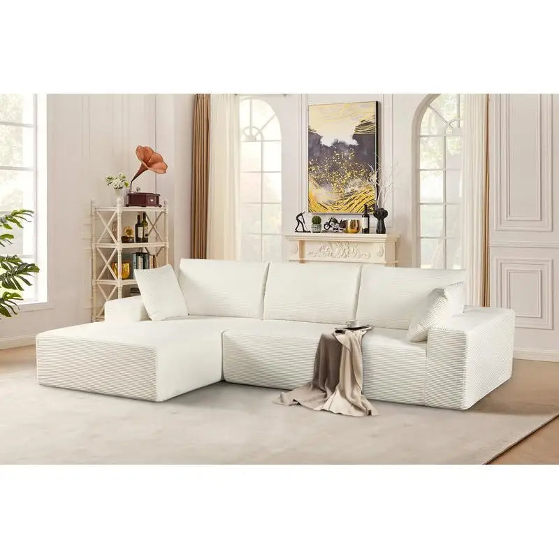 Convertible Sectional Sofa in Soft Corduroy, Modern Cozy Couch with Full Foam Cushioning, Comfortable Sleeper Sectional for