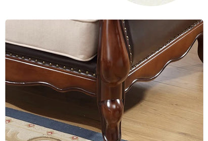 4*American all-solid wood leather sofa European double triple retro modern simple