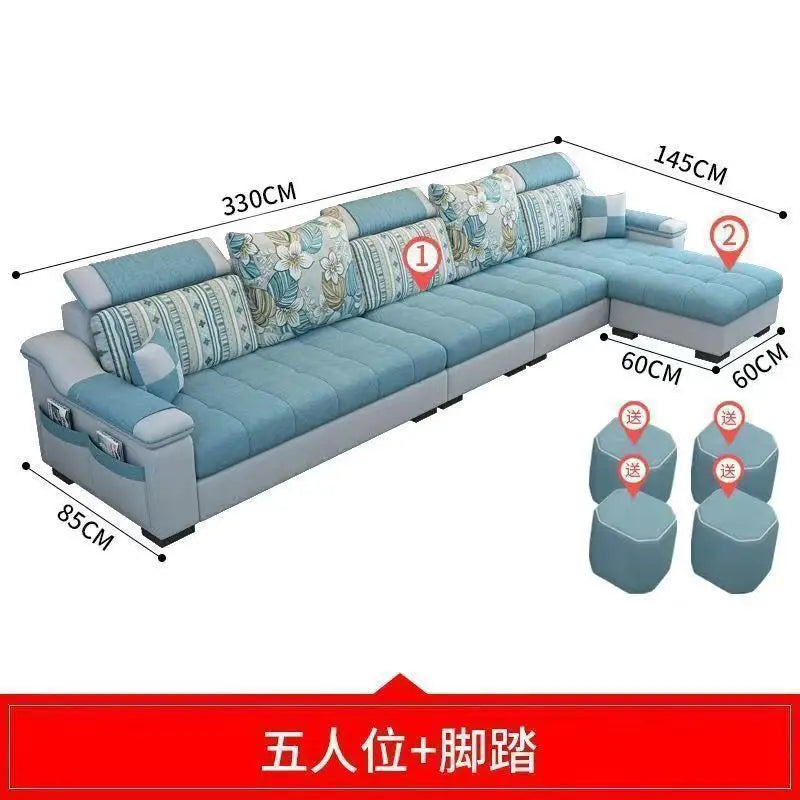 Fully Furnished Living Room Modern Fabric Sofa 3-Seater Removable Washable Cotton Linen Apartment Size