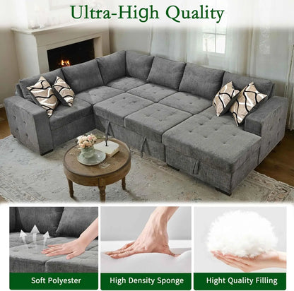 Sectional Sleeper Sofa Couch with Pull Out Bed and Storage Chaise, U Shape Sectionals Sofas, Oversized Sectionals Couches