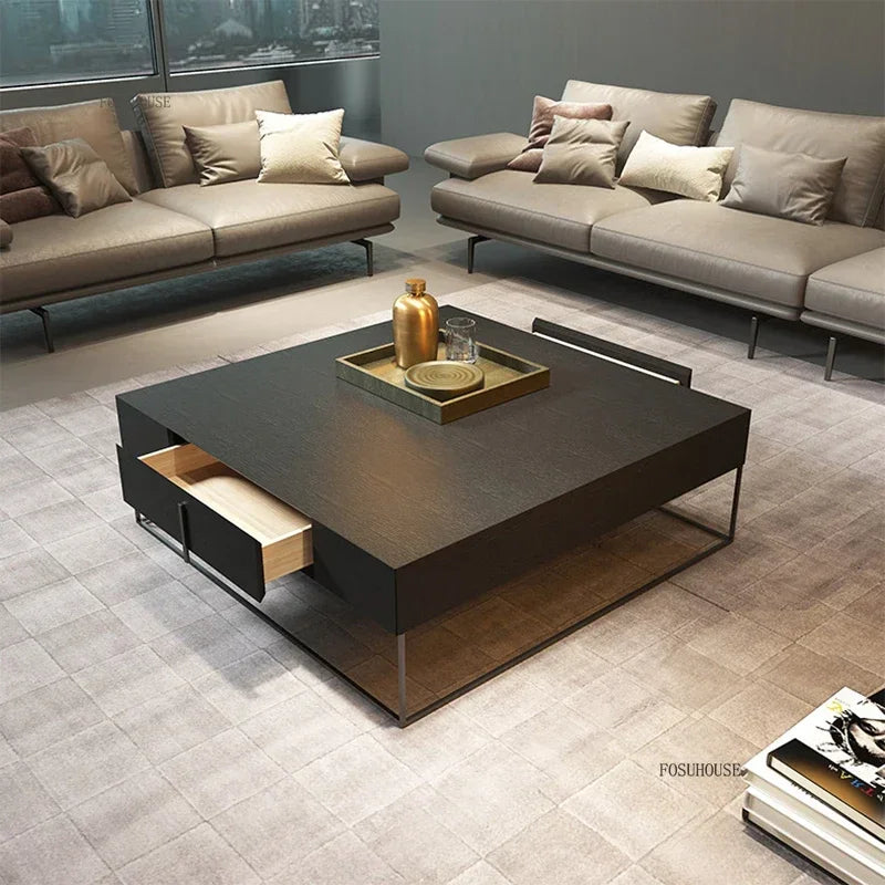 Modern Creative Coffee Tables for Living Room Square Solid Wood with Drawer Side Table Light Luxury Designer Table for Office J