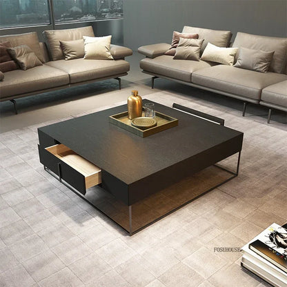 Modern Creative Coffee Tables for Living Room Square Solid Wood with Drawer Side Table Light Luxury Designer Table for Office J