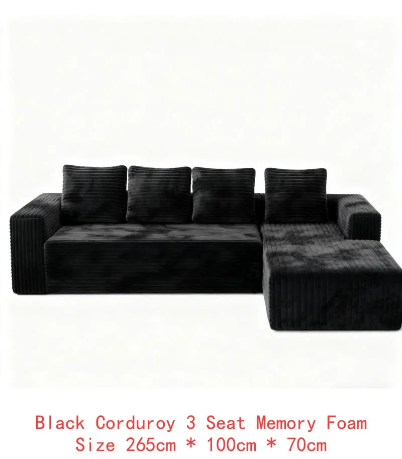 Modular Sectional Sofa with Deep Seat, Modern L-Shape Couch, Upholstered Sofa for Living Room and Bedroom, Black with Right