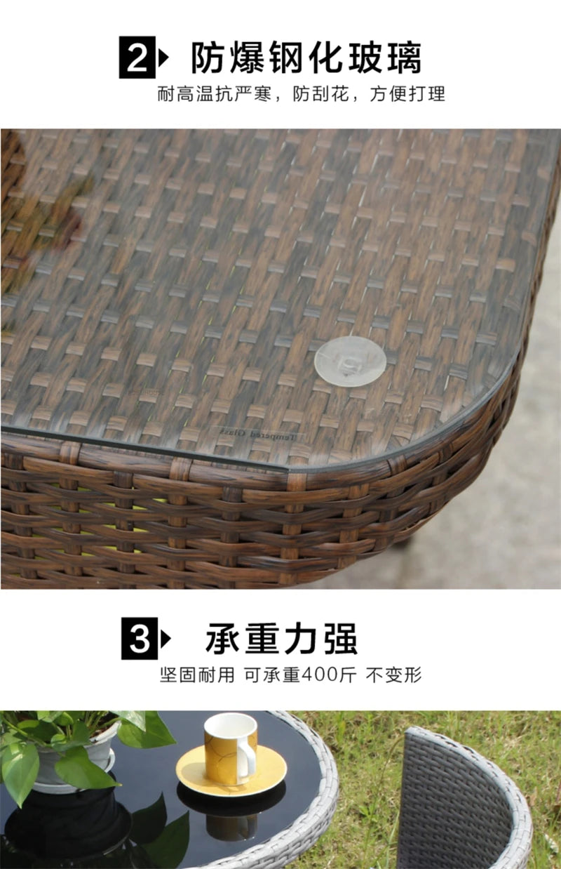 Balcony Rattan Garden Furniture Set 3-piece Courtyard Terrace Outdoor Round Table and Chairs Patio Leisure Table and Chairs B