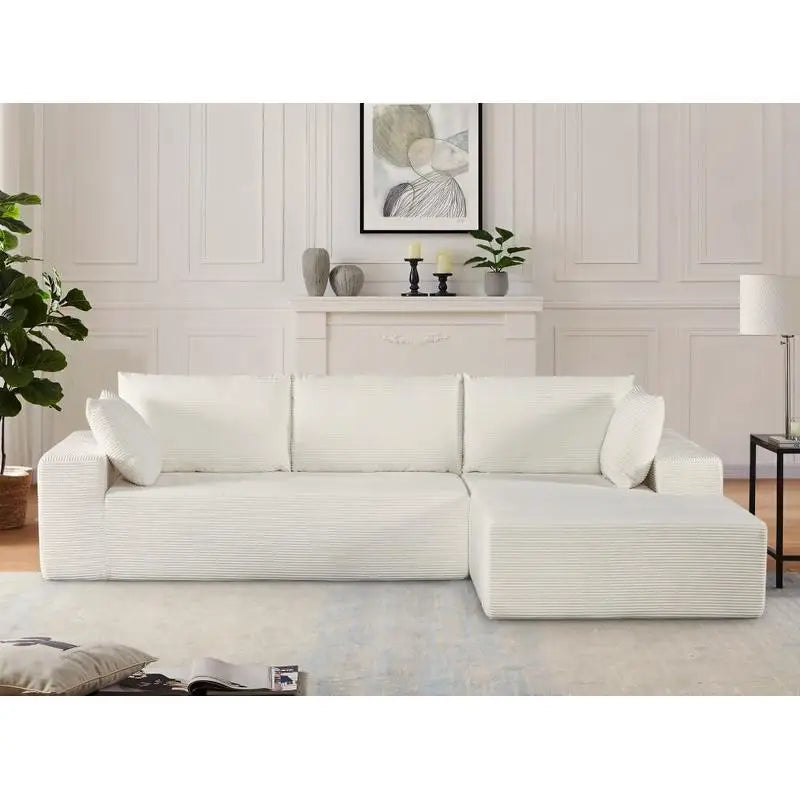 Convertible Sectional Sofa in Soft Corduroy, Modern Comfy Couch with Full Foam Cushioning, Cozy Sleeper for Living Room or