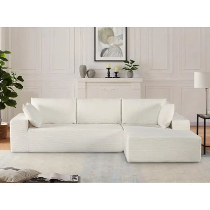 Convertible Sectional Sofa in Soft Corduroy, Modern Comfy Couch with Full Foam Cushioning, Cozy Sleeper for Living Room or