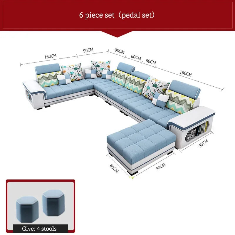 For living room minimalist modern large unit furniture set combination cotton and linen 2024 new technology fabric sofa