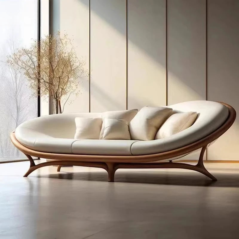 Furniture designer modern combination sofa walnut base luxury curved modular hotel bedroom leather sofa