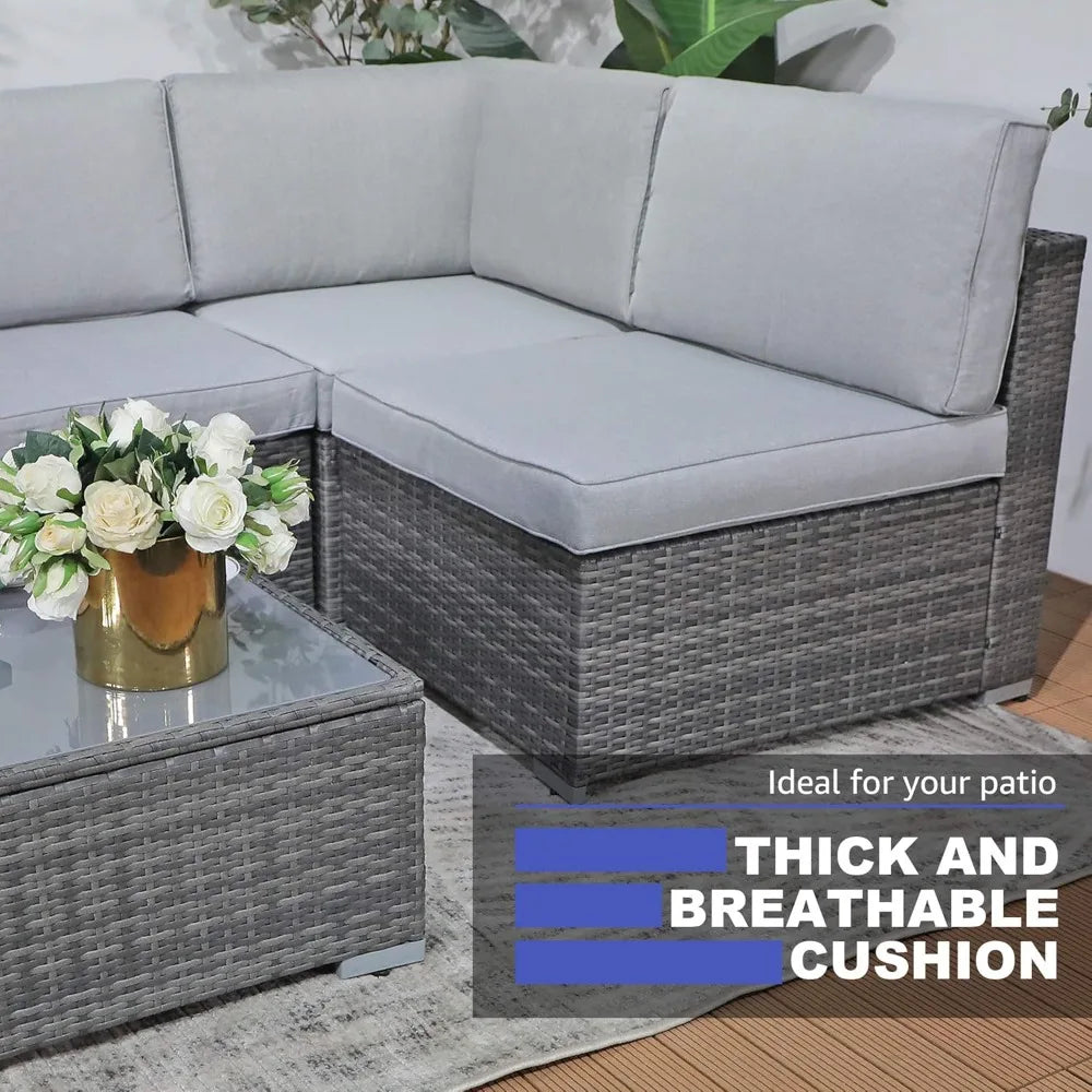 All Weather Grey PE Rattan Sectional Corner Sofa Set, Additional Extra Chairs for Outdoor Sec，Outdoor Wicker Loveseat 2 Pieces,