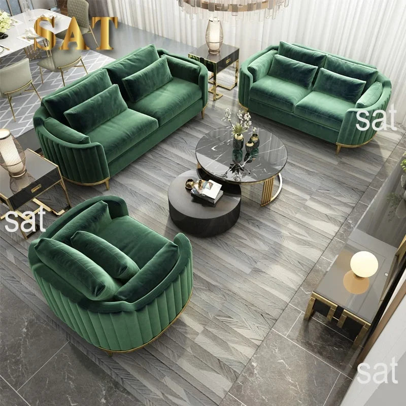 Luxury Couch Living Room Furniture Curved Vanity Home Fabric Sofa Set Gold Stainless Steel Leg Upholstery Velvet Sofas