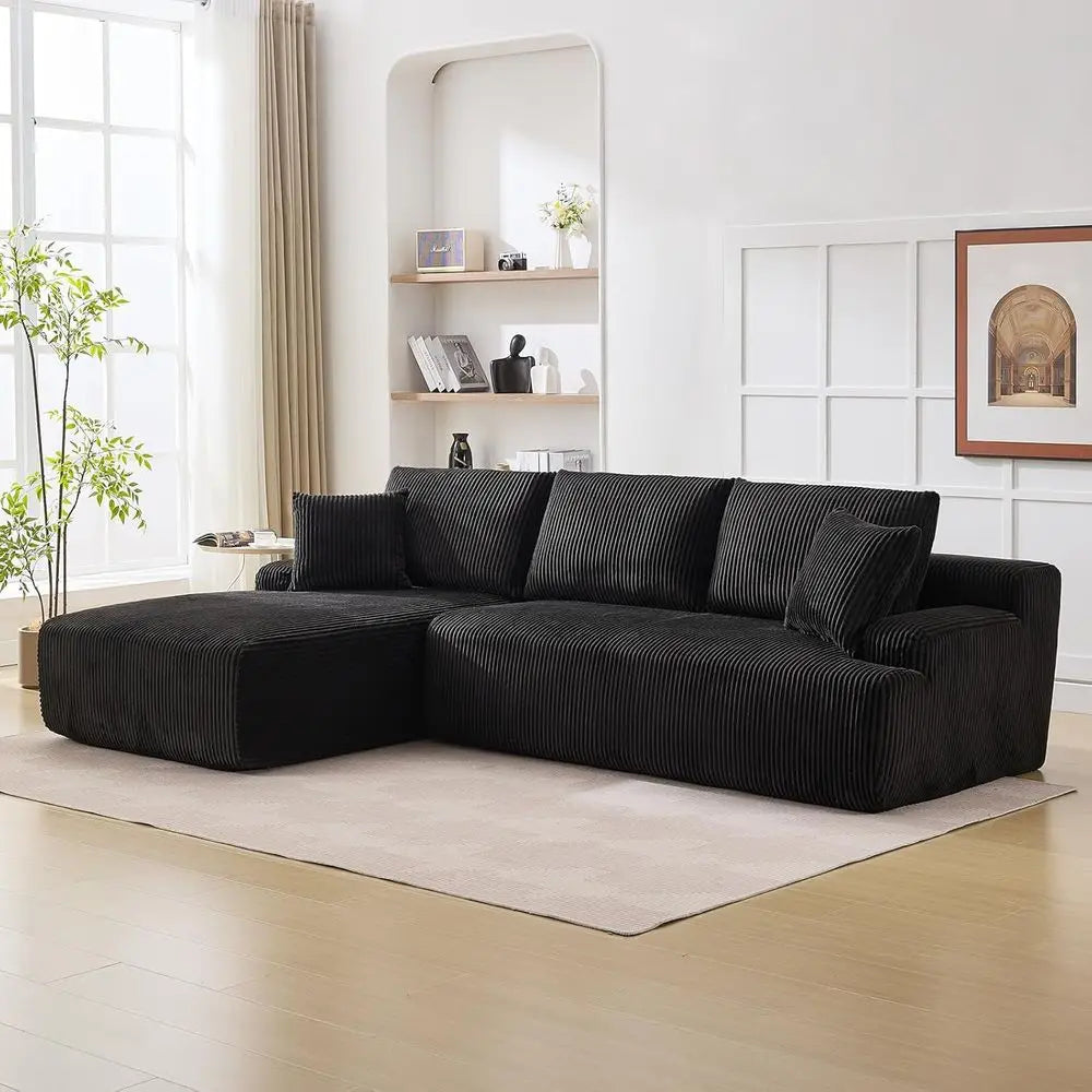 L-Shaped 106 Cloud Sectional Sofa with Chaise, Deep Seating, Upholstered for Living Room or Bedroom, Black, Ready to Use
