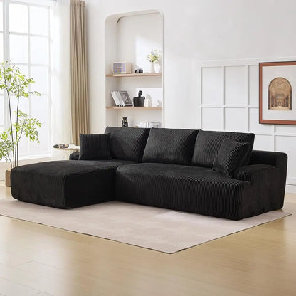 L-Shaped 106 Cloud Sectional Sofa with Chaise, Deep Seating, Upholstered for Living Room or Bedroom, Black, Ready to Use