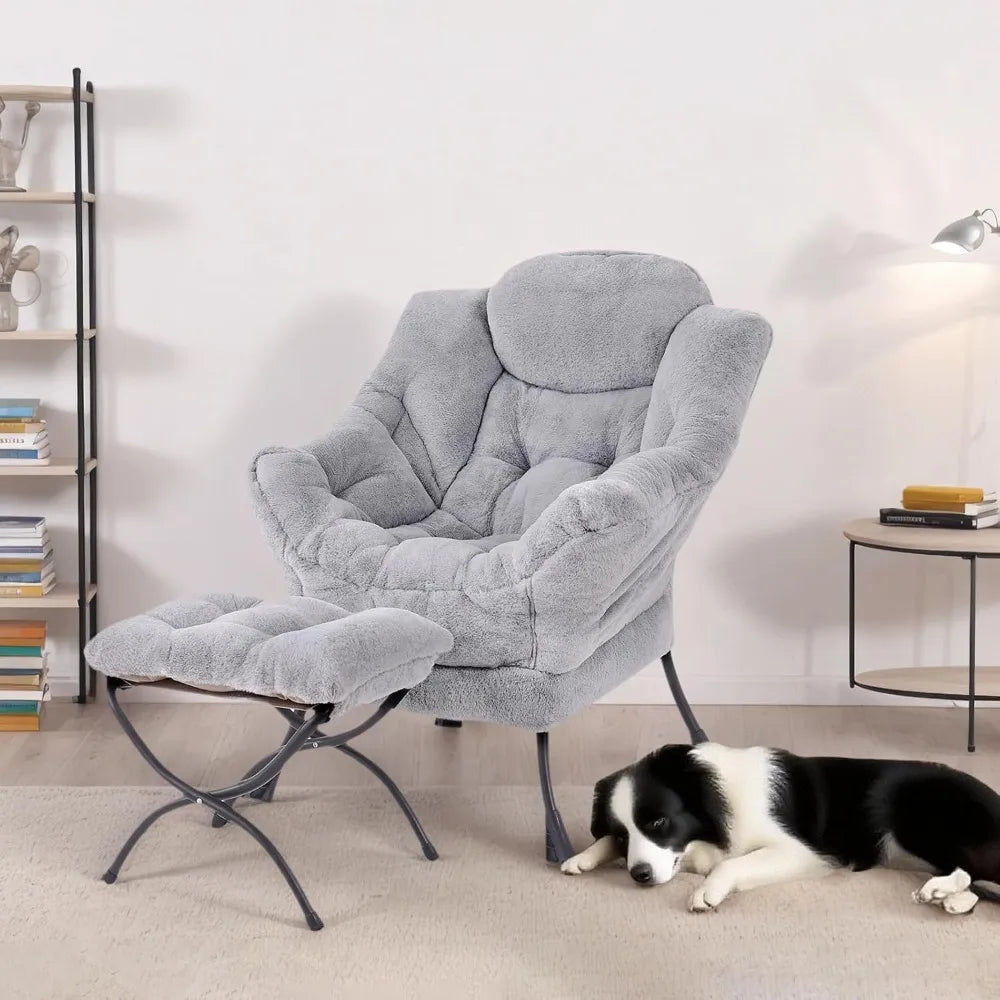 Modern Lazy Chair with Ottoman, Large Accent Lounge Armchair, Comfy Reading Sofa with Footrest for Living Room, Bedroom