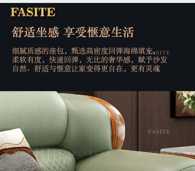 European ebony leather sofa large apartment luxury villa home living room new Chinese furniture solid wood carved fish