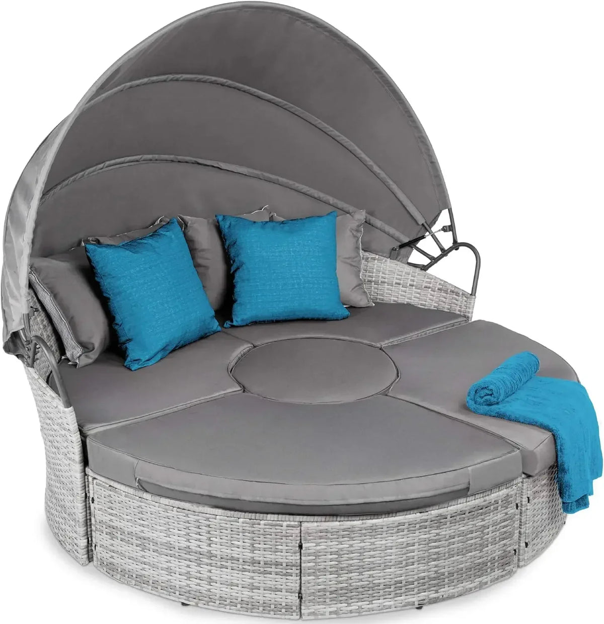 %a 5-Piece Modular Terrace Wicker Sofa Bed Modular Conversation Lounge Chair Set, Adjustable Seat