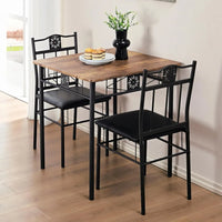 Compact 3-Piece Dining Table Set for Two with PU Chairs, Easy Assembly, Brown
