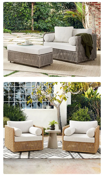Outdoor sofa teak PE rattan sofa outdoor garden sun protection leisure courtyard rattan chair sofa