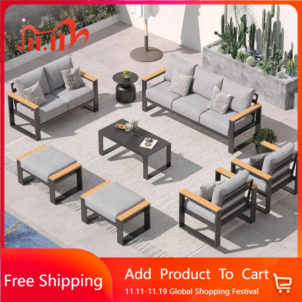 Aluminum Patio Furniture Set 7 Seats, Oversized Outdoor Sectional with Washable Thick Cushions, Coffee Table and Waterproof Cov