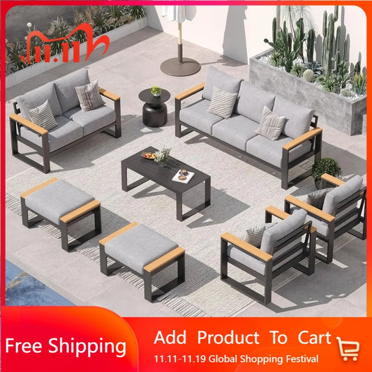 Aluminum Patio Furniture Set 7 Seats, Oversized Outdoor Sectional with Washable Thick Cushions, Coffee Table and Waterproof Cov
