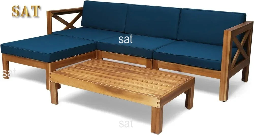 For Outdoor Acacia Wood 5 Piece Sofa Set, Teak Finish