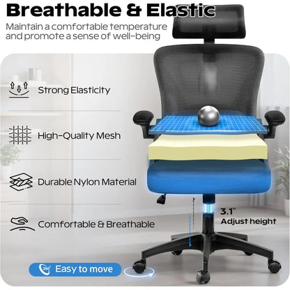High-Back Ergonomic Office Chair with Headrest and Adjustable Armrests for Comfortable Home Desk Use