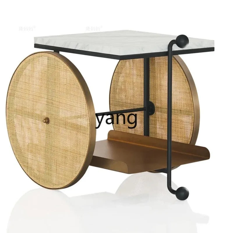 LMM simple wrought iron edge few movable cart rattan rack two-layer metal model room display rack