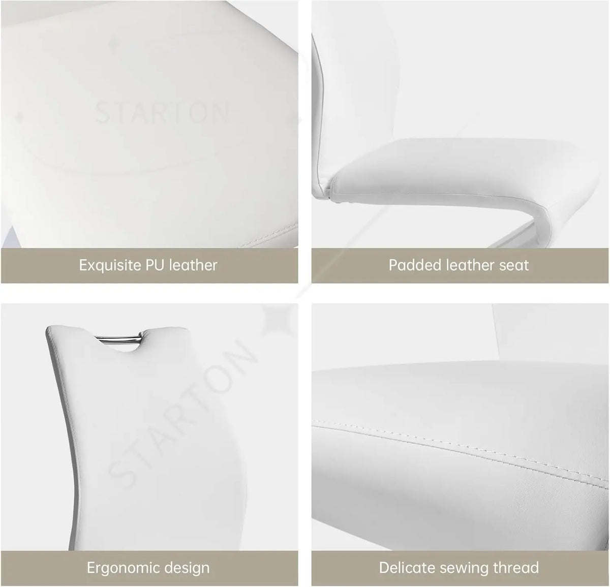 Modern Kitchen Dining Room Chairs Armless Upholstered Side Chairs Sturdy Metal Legs (4-White)