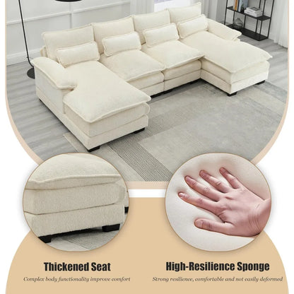 110'' U-Shaped Sectional Couch, Modern Chenille Extra Large Modular Sofa with 4 Cushions, Memory Foam Funiture Set with Double