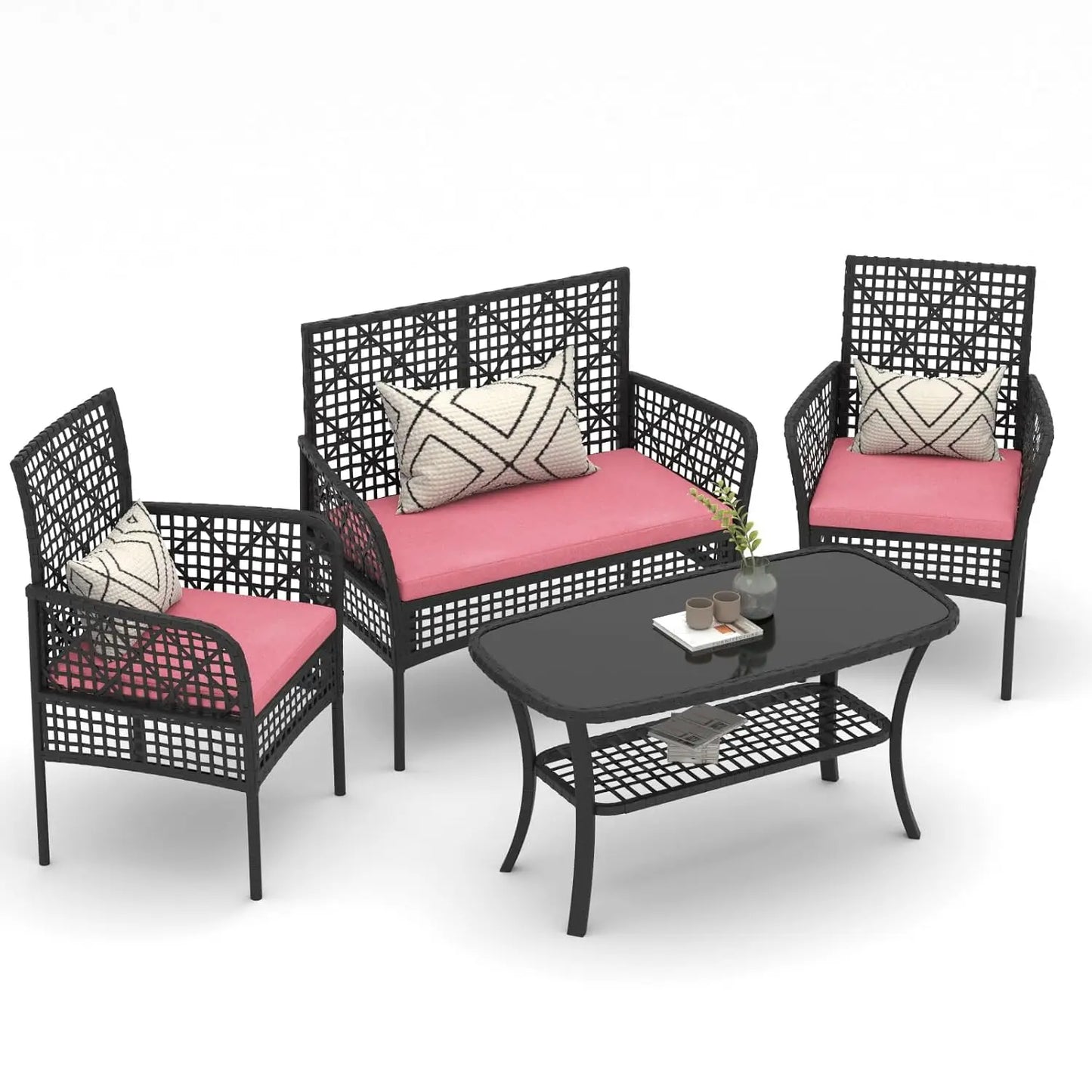7-Piece Patio Furniture Set, Outdoor Couch with Dining Table & Ottomans, PE Rattan Sofa Set with Cushions for Deck, Yard, Poolsi