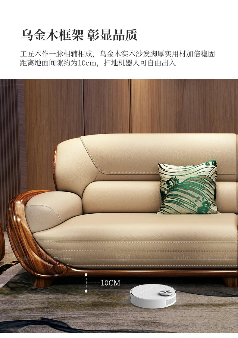 A71Chinese ebony leather sofa modern simple solid wood villa living room leather sofa