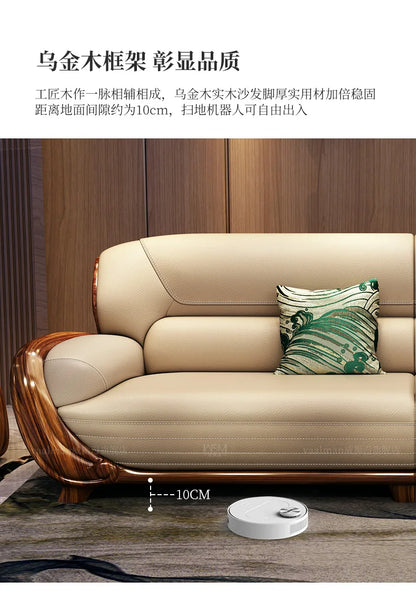 A71Chinese ebony leather sofa modern simple solid wood villa living room leather sofa