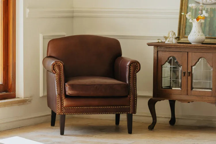 Retro oil wax leather leisure chair medieval living room tiger chair American single chair