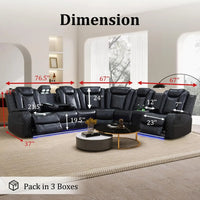 Power Reclining Sectional Sofa USB Chargers and Storage Console, Leather Recliner Sofa for Living Room Furniture Set