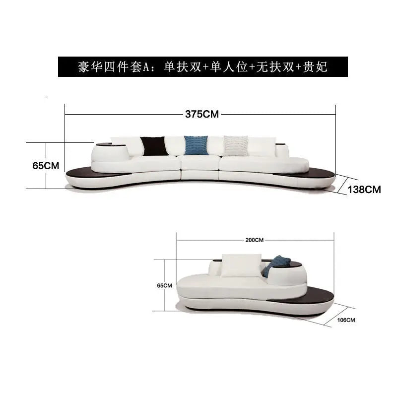 Combinaison de canapés en cuir courbés créatifs, style luxe léger, pour salon, appartement de petite et moyenne taille, moderne et simple