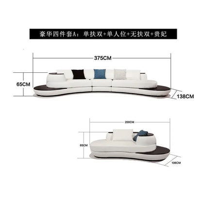 Combinaison de canapés en cuir courbés créatifs, style luxe léger, pour salon, appartement de petite et moyenne taille, moderne et simple