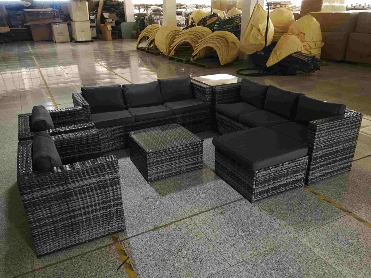 9 Seater 7-Piece Outdoor Sectional Sofa with PE Rattan Wicker and Durable Steel Frame for Garden Patio Furniture