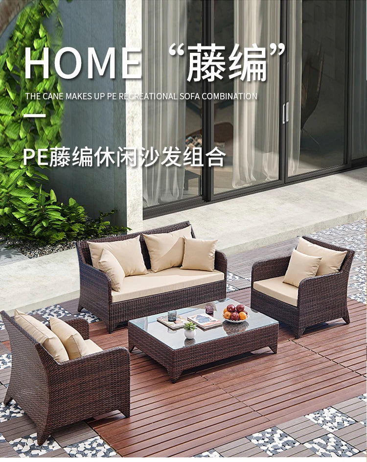 Outdoor Combination Garden Sofas Modern Courtyard Nordic Villa Garden Sofas Open-air Plastic Rattan Furniture Sofá Jardín MHHYSF