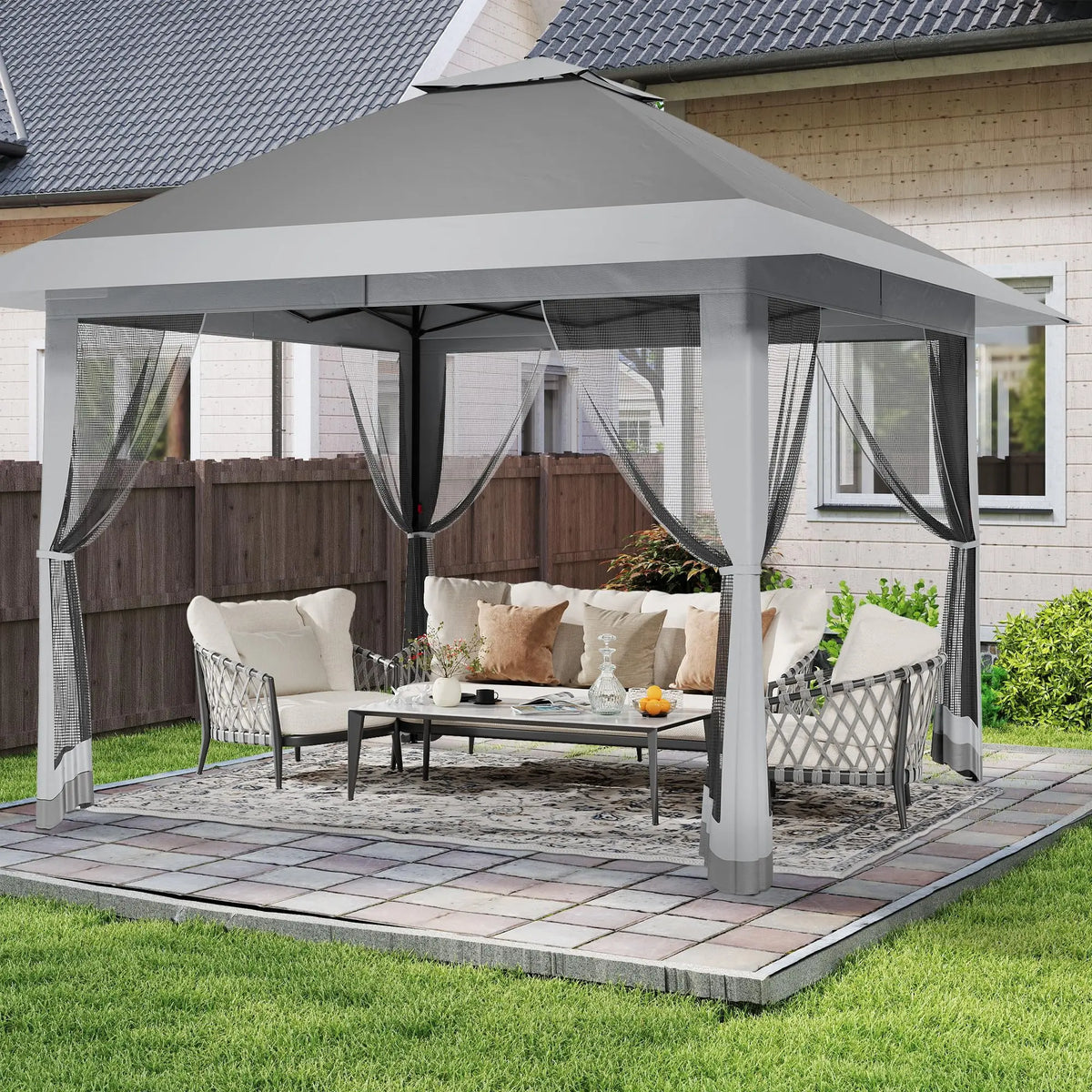13x13Ft Pop Up Canopy Tent, One Push Setup Outdoor Gazebo With Mosquito Netting, Waterproof UV Protection Instant Shade Shelter
