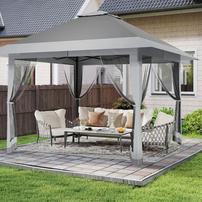13x13Ft Pop Up Canopy Tent, One Push Setup Outdoor Gazebo With Mosquito Netting, Waterproof UV Protection Instant Shade Shelter
