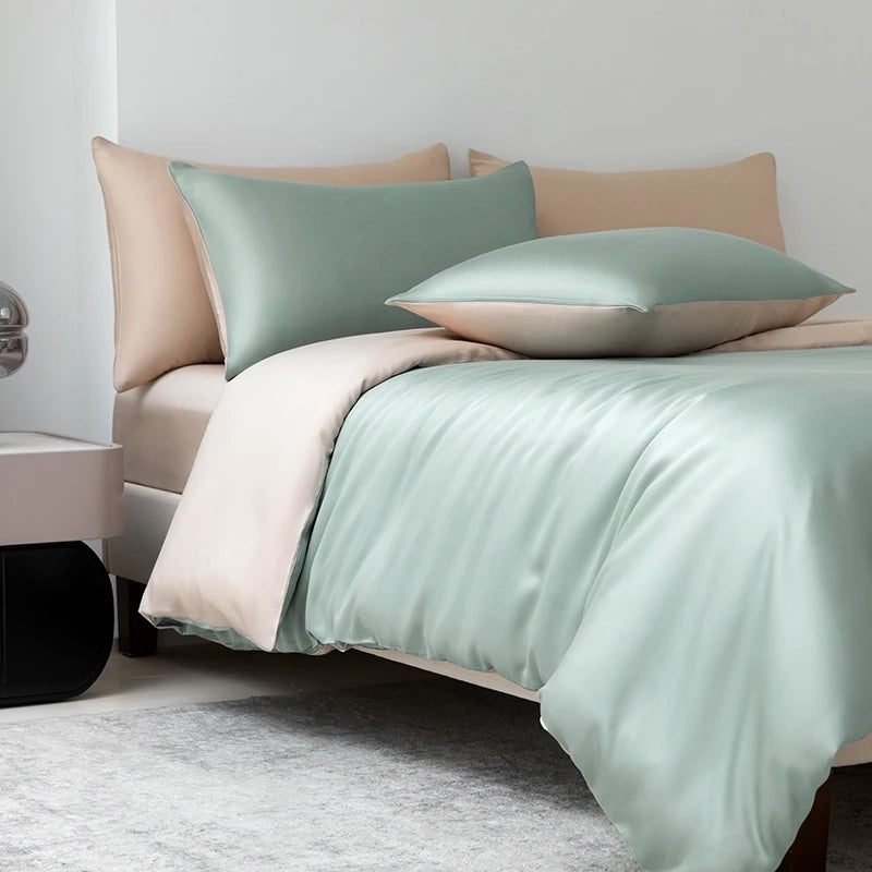 100% Mulberry Silk Bedding Set Solid Color Natural Silk Duvet Cover Set Twin King Queen Size Bed 3pcs/4pcs/5pcs Bed Sheet Set