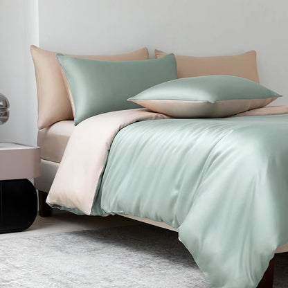 100% Mulberry Silk Bedding Set Solid Color Natural Silk Duvet Cover Set Twin King Queen Size Bed 3pcs/4pcs/5pcs Bed Sheet Set