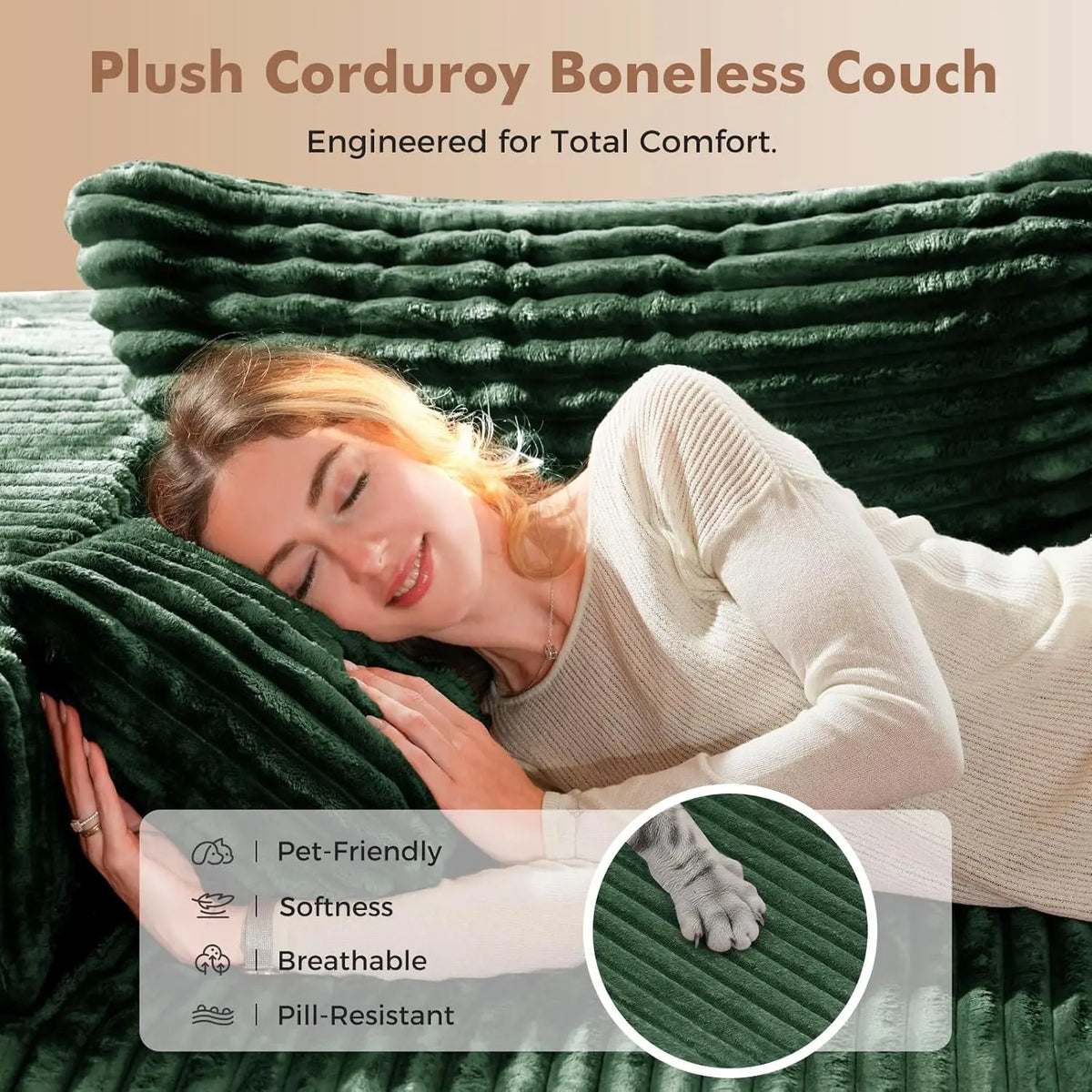 Oversized 108” Boneless Couch, Comfy Cloud Modular Sectional Sofa, L-Shape Sofa with Chaise, Memory Foam, Customized