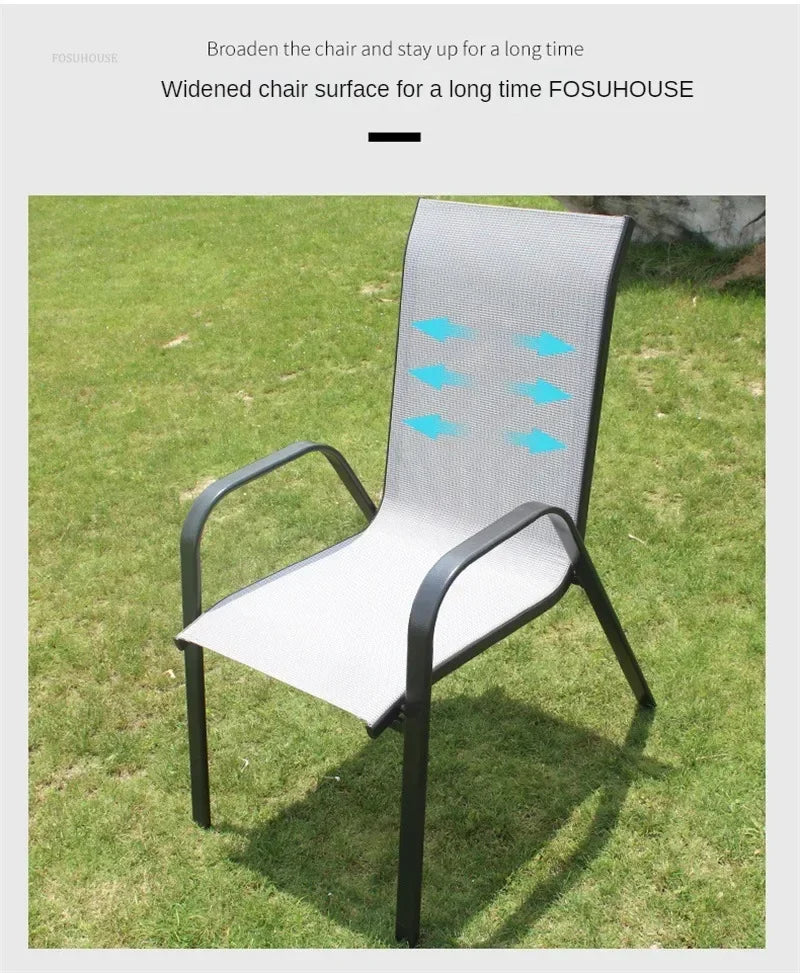 Outdoor Beach Chairs Outdoor Courtyard Balcony Waterproof and Sunscreen Iron Chair Home Leisure Back Armchairs Outdoor Furniture