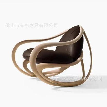 Solid wood balcony lazy living room sofa recliner leisure chair leather minimalist