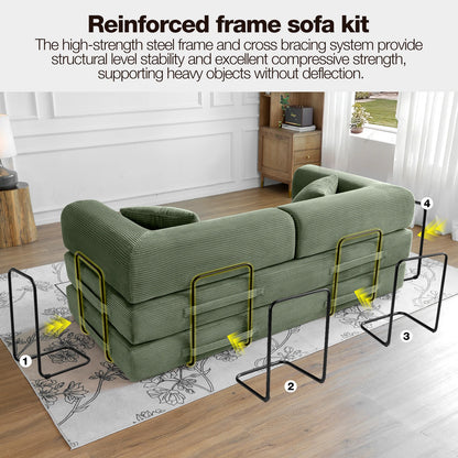 79" Convertible Sofa Bed with Fixed-Shape Frame, Modular Corduroy Sleeper Sofa, Folding Mattress Couch for Small Spaces