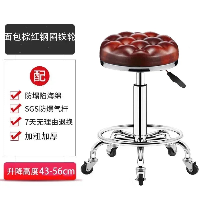 PU Leather Modern Rolling Stool Low Back Height Adjustable Work Salon Drafting Swivel Task Chair with Footrest